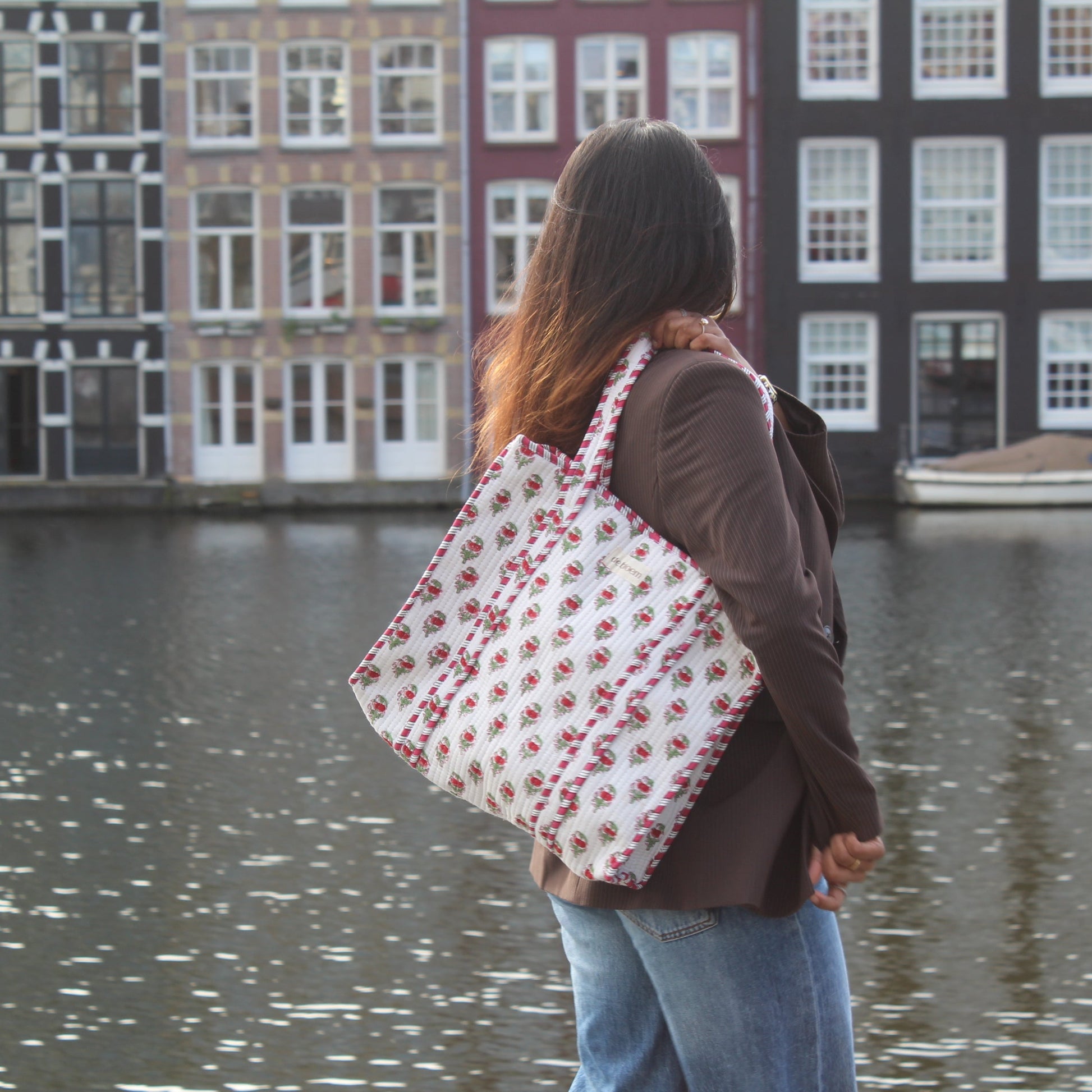 amsterdam houses with tote bag